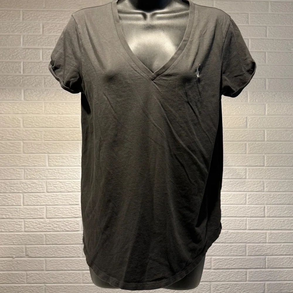 Polo Ralph Lauren Womens Gray V‎ Neck T Shirt Casual Top Short Sleeve